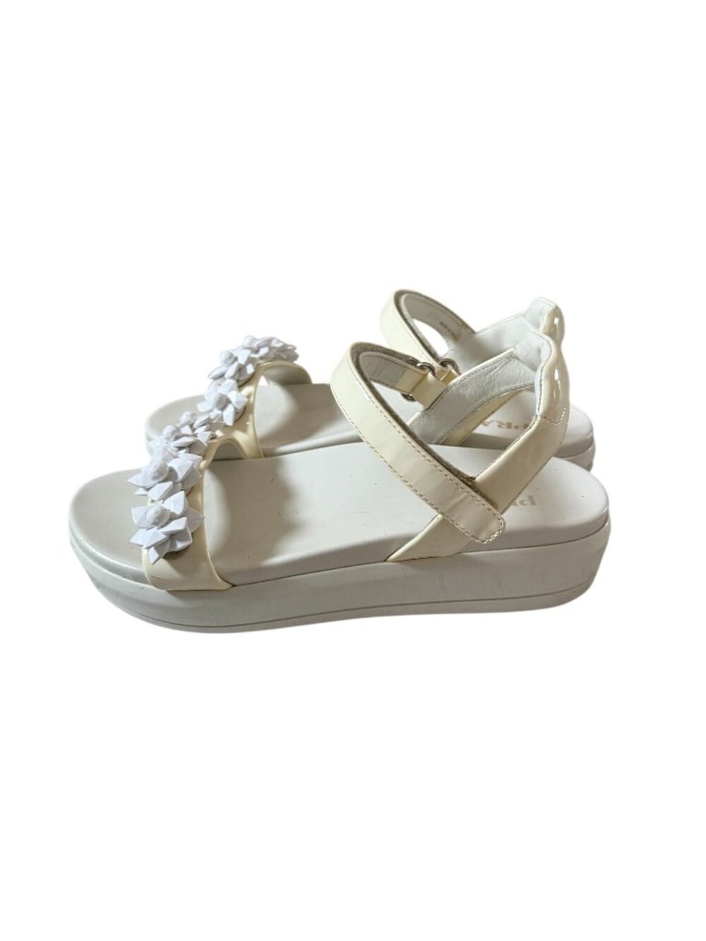 PRADA White Embellished Platform Sandals Size 38.5 / US 8.5 - Picture 7 of 11
